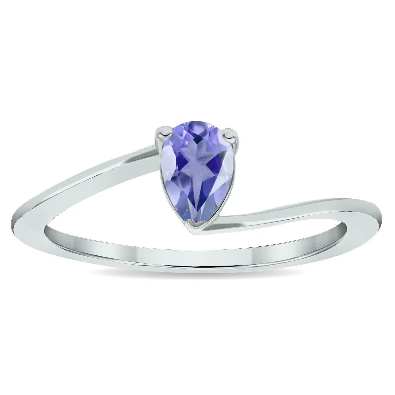 Women's Solitaire Tanzanite Wave Ring in 10K White Gold