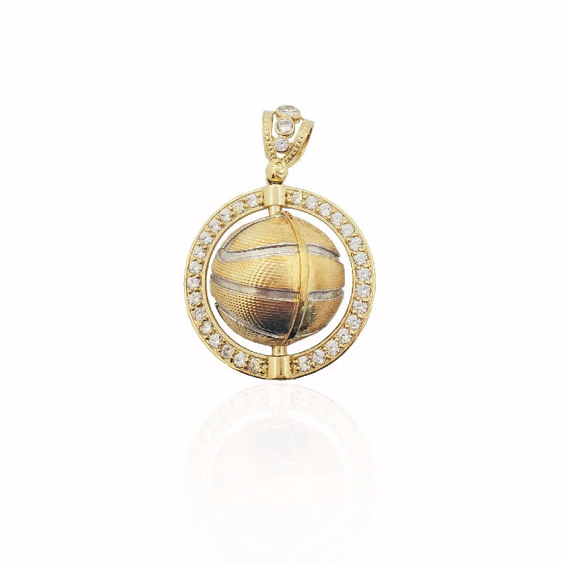 Two-tone 3D Basketball CZ Pendant (10K).