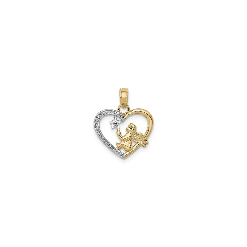 Angel with Star Heart Pendant (14K)