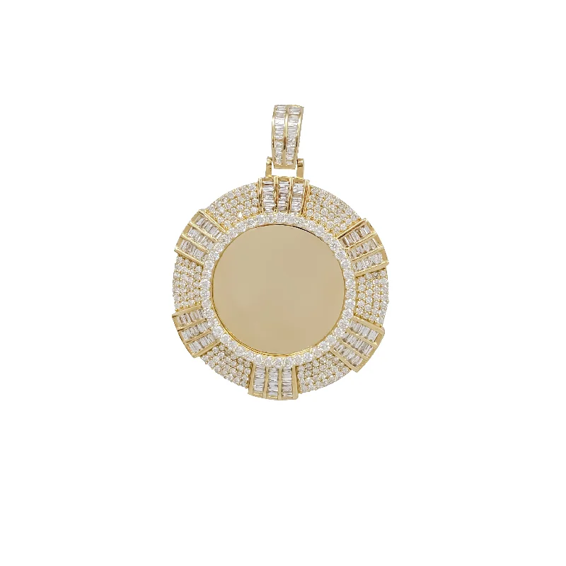 Baguette & Round Diamond Round Memorial Picture Pendant (14K)