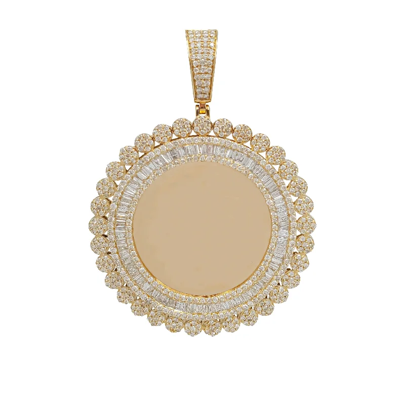 Baguette & Round Diamond Round Memorial Picture Pendant (14K)