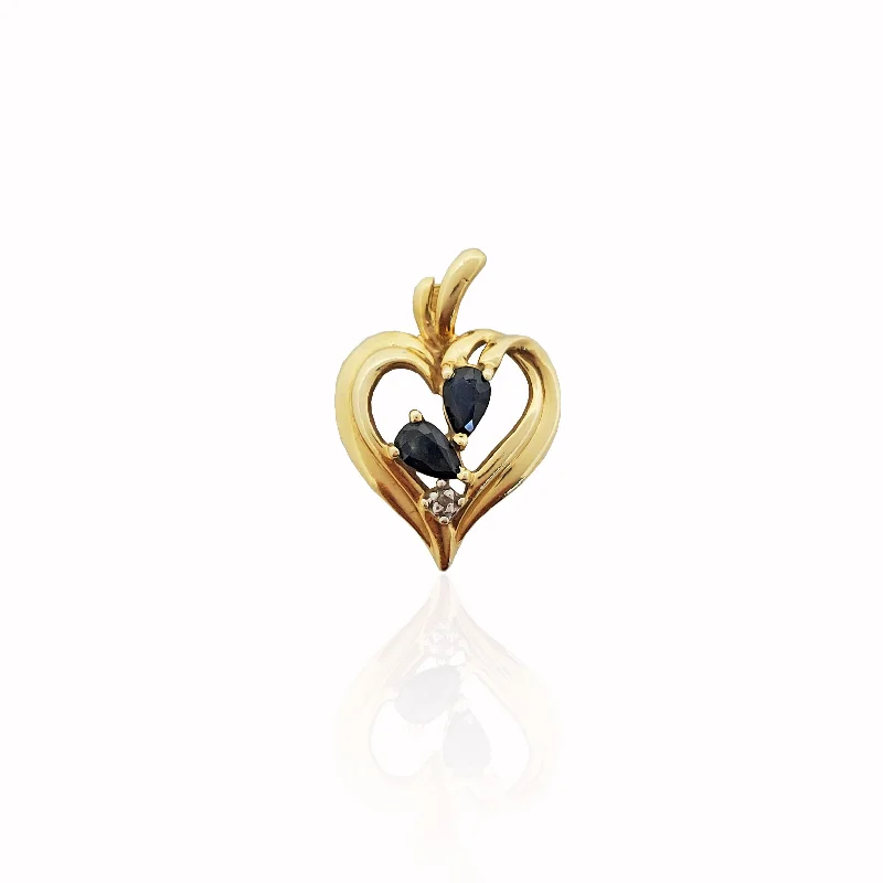 Blue Diamond Heart Pendant (14K).