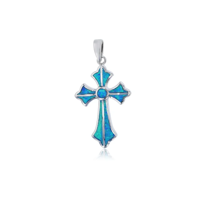 Blue Opal Cross Pendant (Silver)