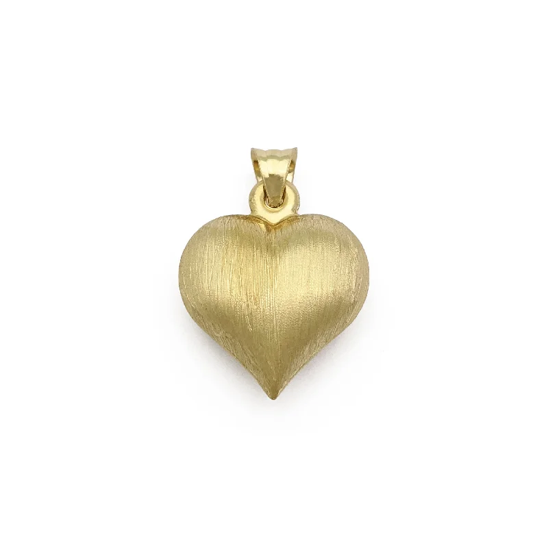 Brushed-Finish Puffy Heart Pendant (14K)