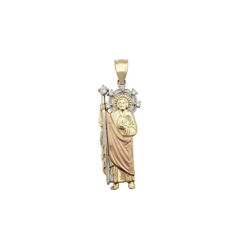 Tri-Color Saint Jude CZ Pendant (14K)