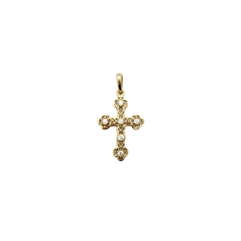 Cross Puntured CZ Pendant (14K)