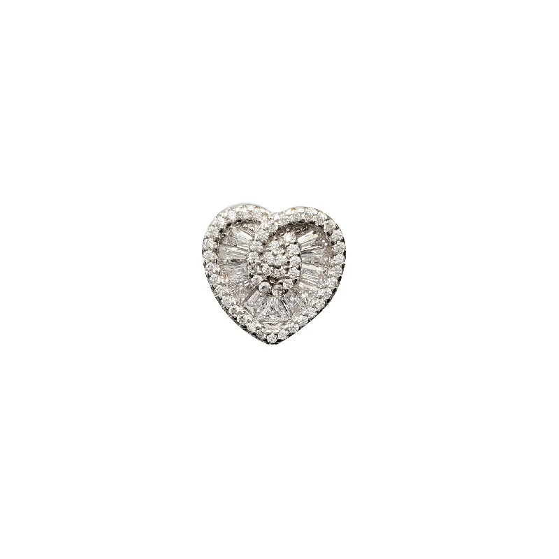 Cubic Zirconia Baguette & Round Heart Pendant (Silver)