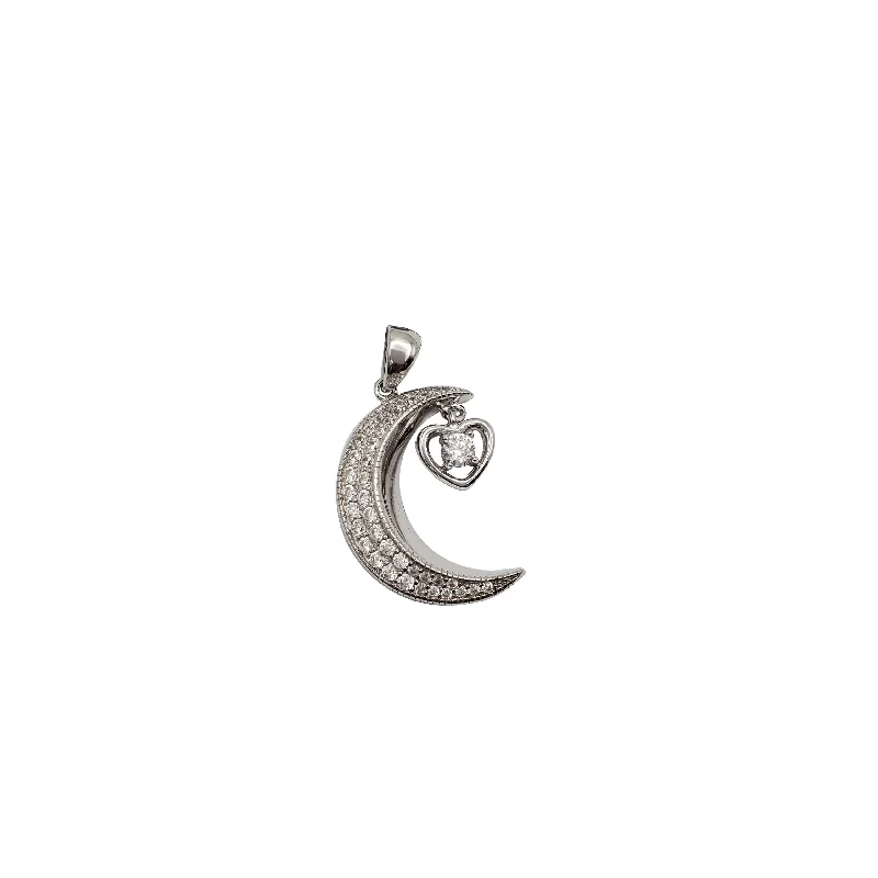 Cubic Zirconia Moon and the Heart Pendant (Silver)