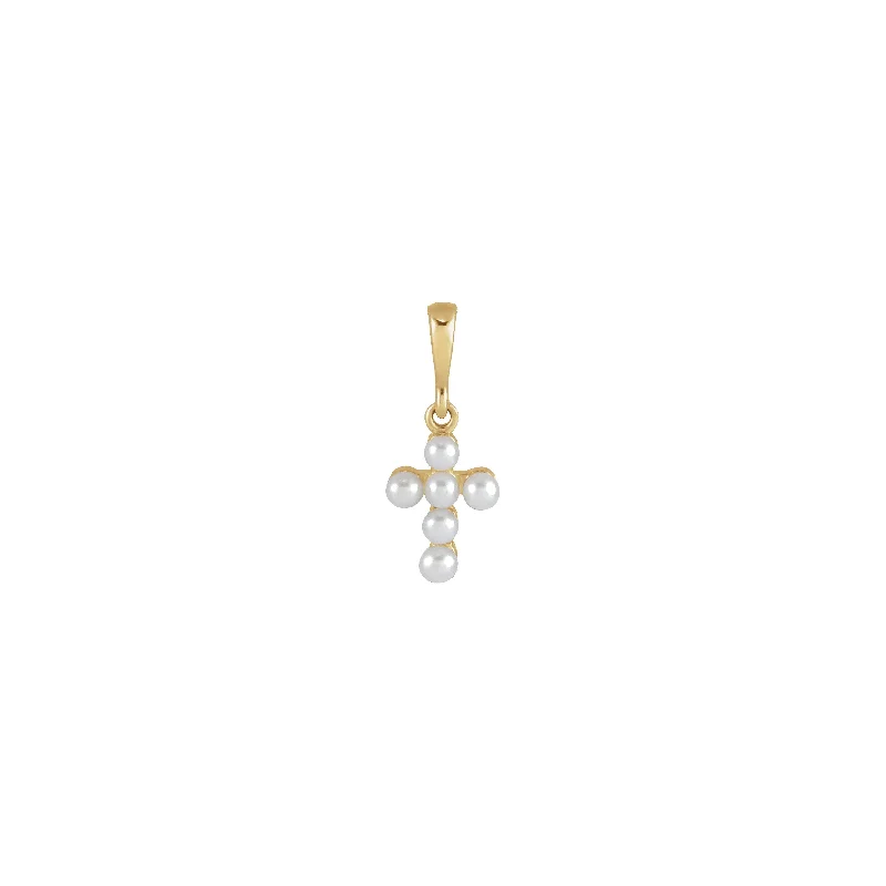 Cultured White Seed Pearl Cross Pendant