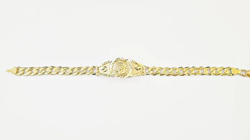 Diamond Cut Jesus Head Cuban Bracelet (10K)