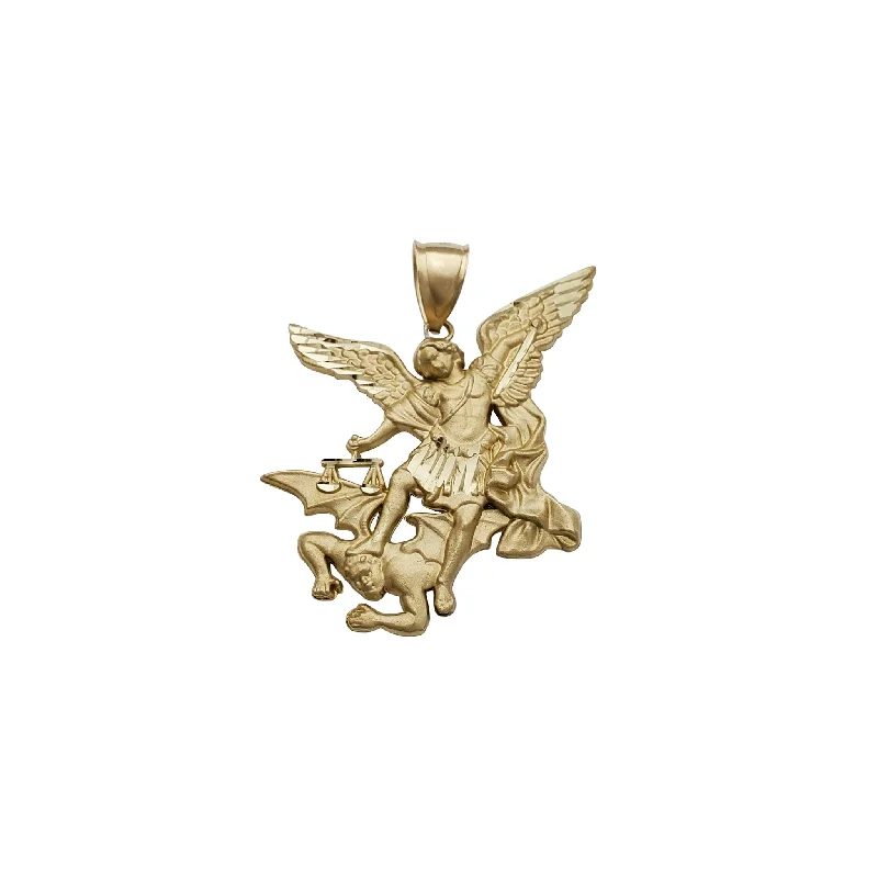 Diamond-Cut Saint Michael Matte Finish Pendant (14K)