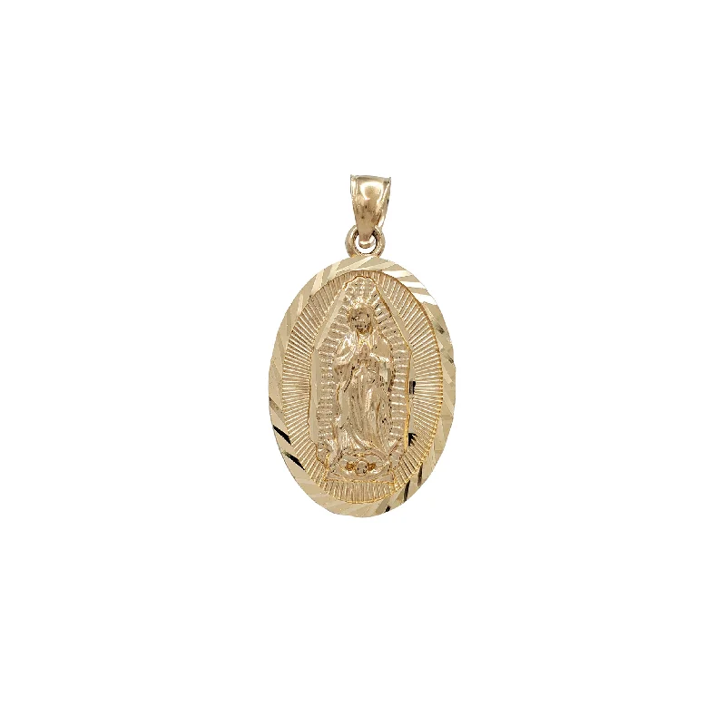 Diamond-cut Virgin Mary Oval Pendant (14K)