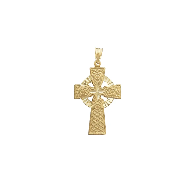 Diamond-Cuts Halo Cross Pendant (14K)