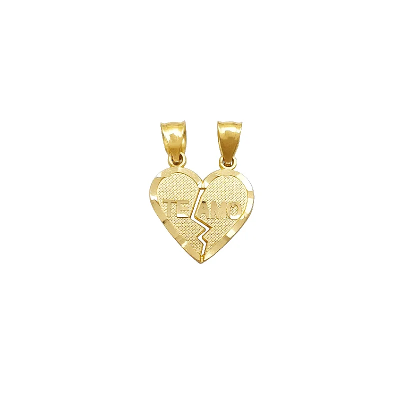 Diamond-Cuts Scan-line Te Amo Partable Heart Pendant (14K)