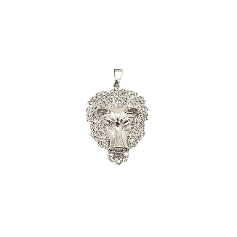 Elongated Lion Head CZ Pendant (Silver)