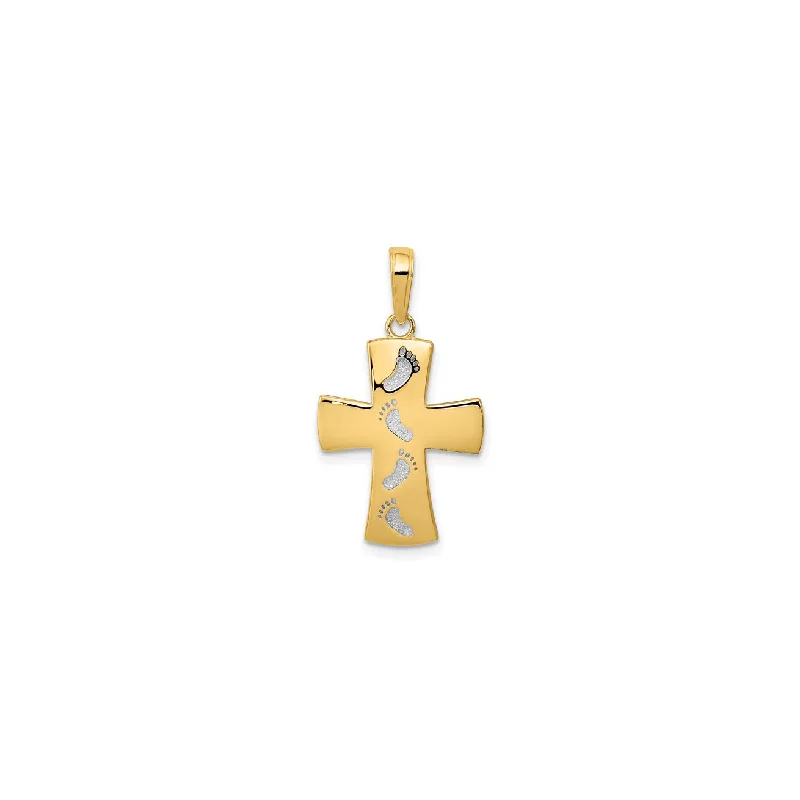 Two Tone Footprint Cross Pendant (14K)