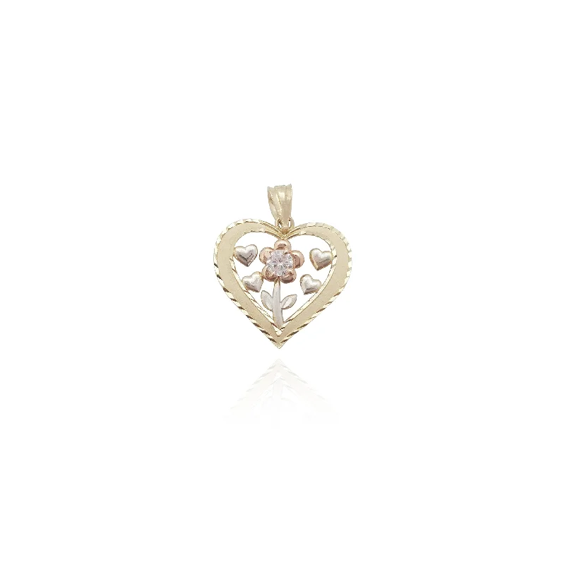 Framed Flower Heart Pendant (14K)