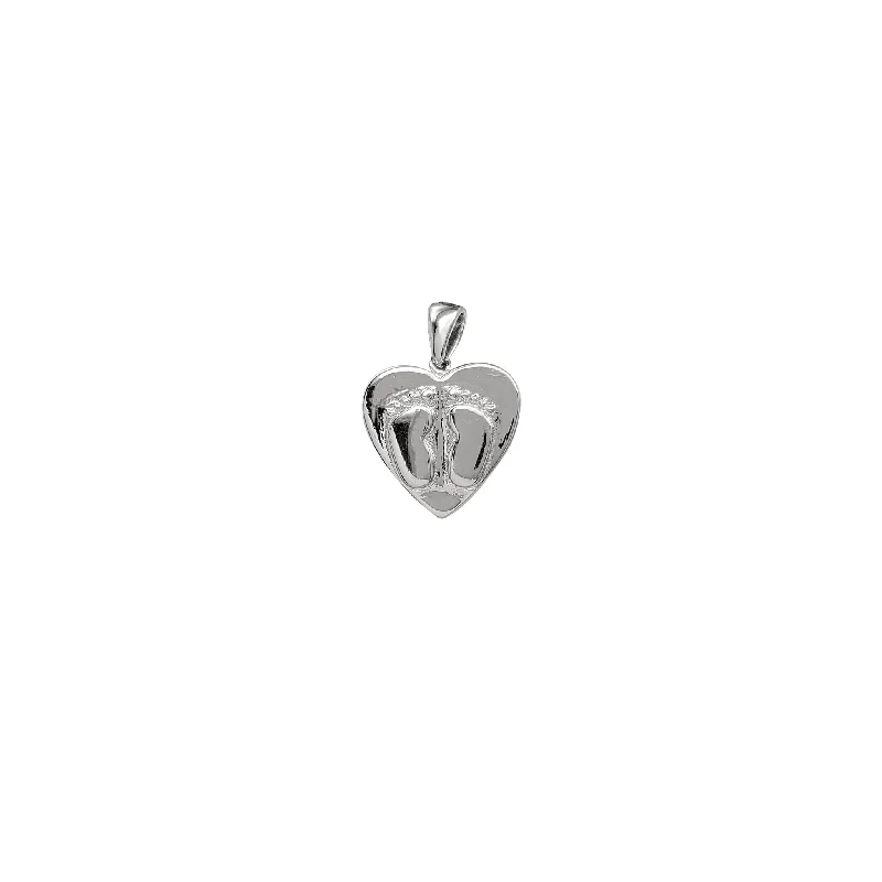 Glossy Footprints Heart Pendant (Silver)