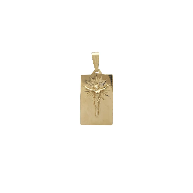 Halo Crucified Rectangle Tag Pendant (14K)