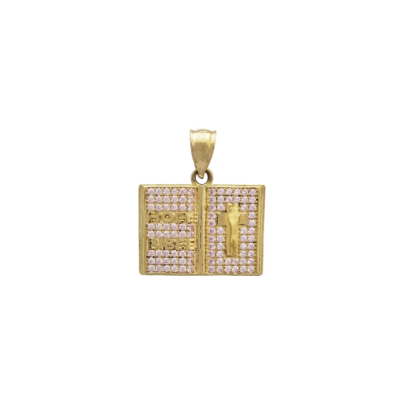 Holy Bible Pink CZ Pendant (14K)