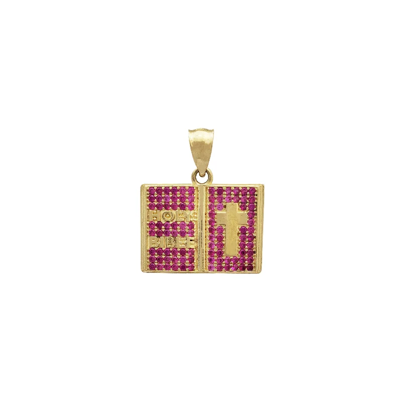 Holy Bible Red CZ Pendant (14K)