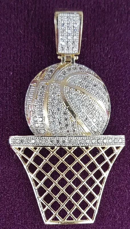 Iced-Out Basketball & Hoop Pendant (10K)