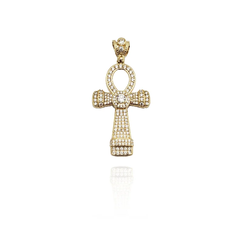 Iced-Out Heartstone Ankh CZ Pendant (14K)