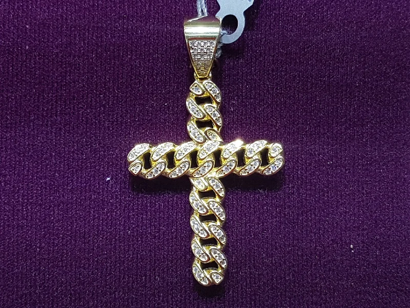 Iced-Out Cubanlink Cross Pendant (Silver)