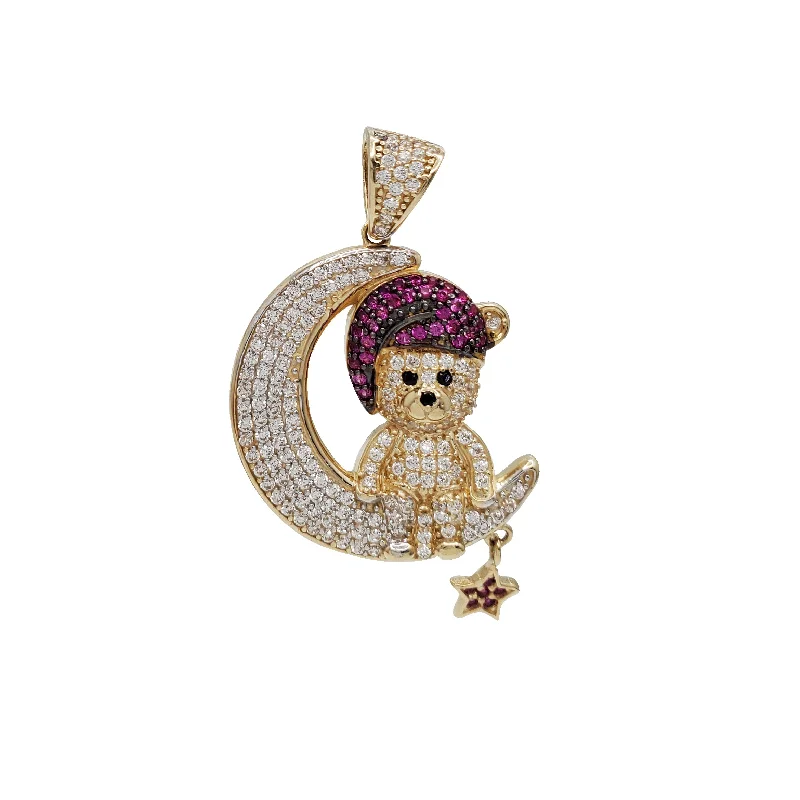 Iced Out Good Night Teddy Bear Pendant (14K)