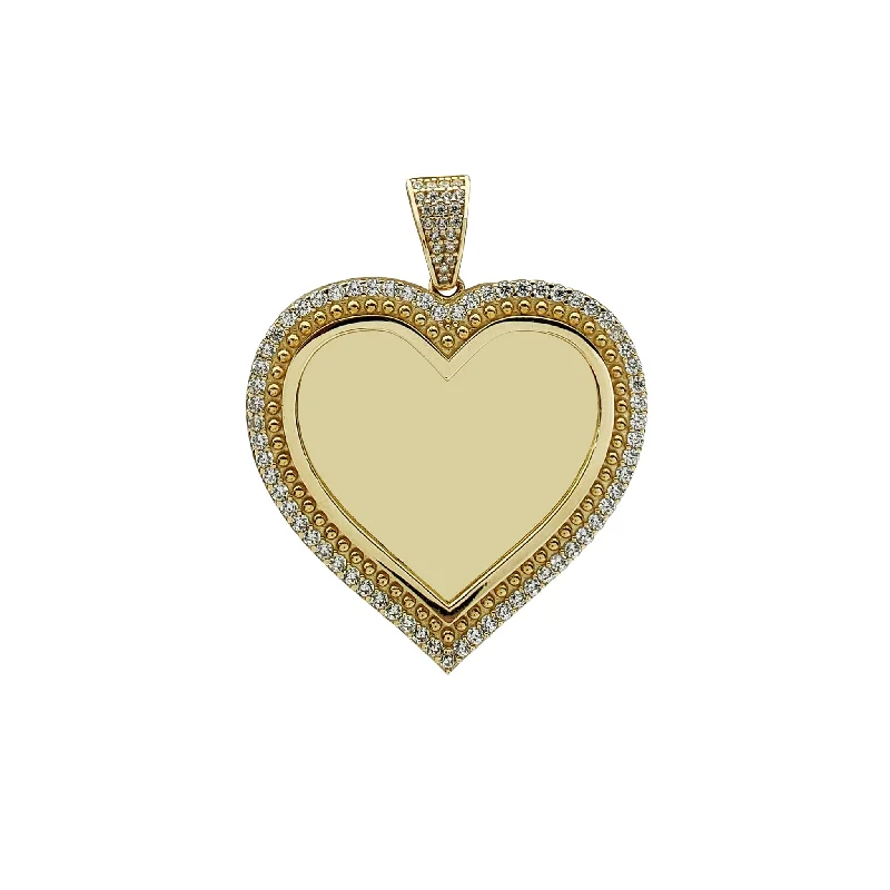 Icy Milgrain Heart Memorial Picture Pendant (14K)