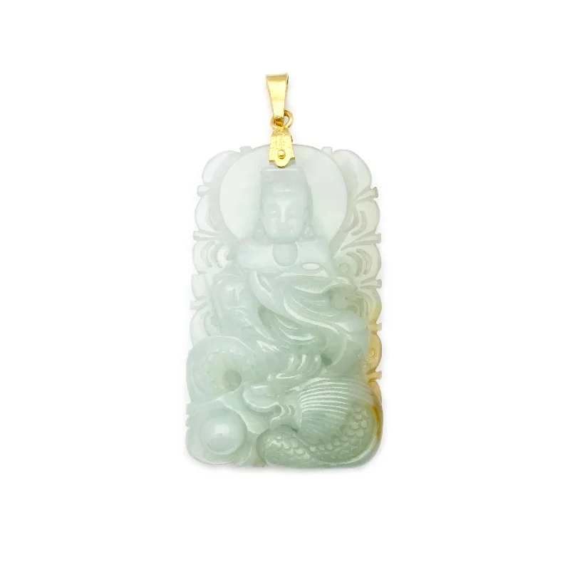 Jade Guan Yin & Dragon "观音镇龙“ Pendant (24K)