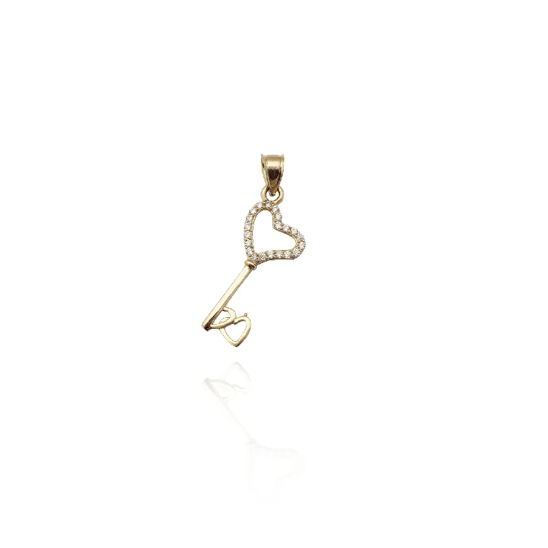 Stoneset Heart-Bowed Key Pendant (14K)