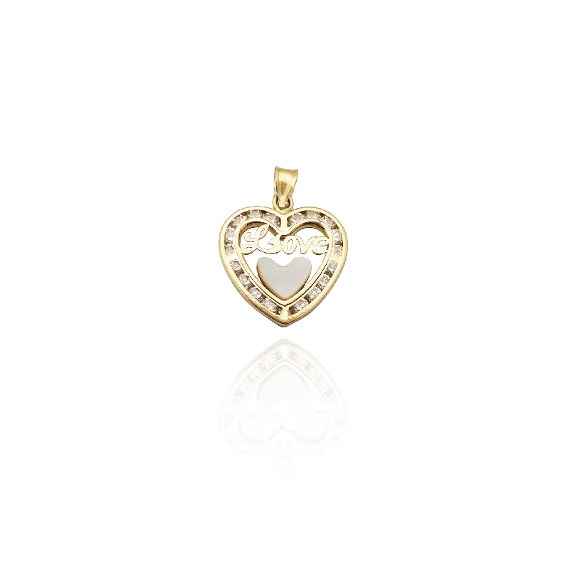 Channel-Set "Love" Double-Heart Pendant (14K)