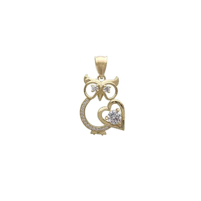 Outlined Owl CZ Pendant (14K)