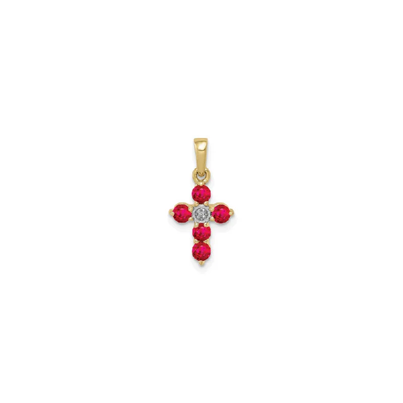 Petite Round Ruby and Diamond Cross Pendant (14K)