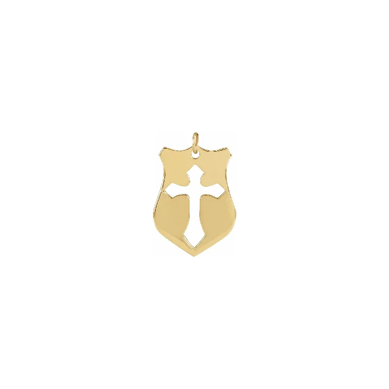 Pierced Cross Shield Pendant (14K)