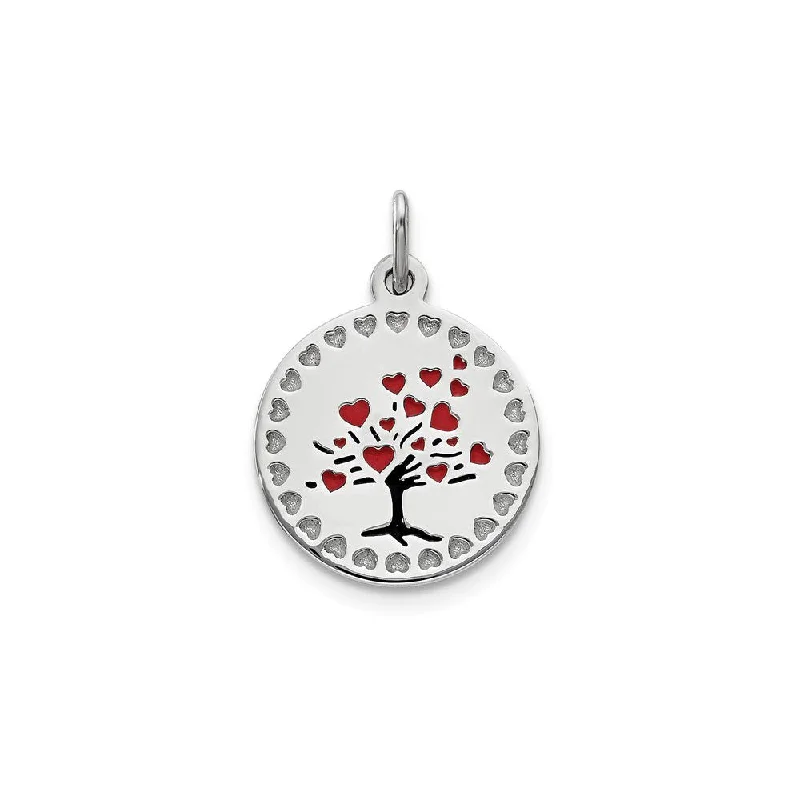 Red Heart Tree Medal Enamel Pendant (Silver)