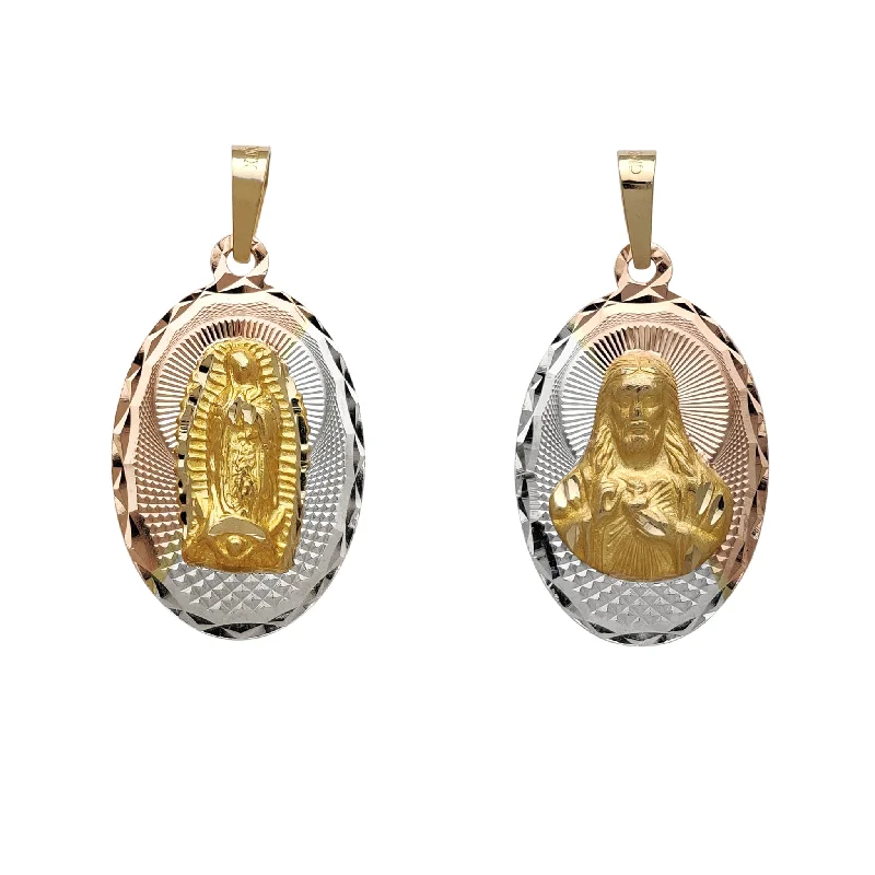 Reversible Tricolor Virgin Mary / Jesus Head Pendant (14K)