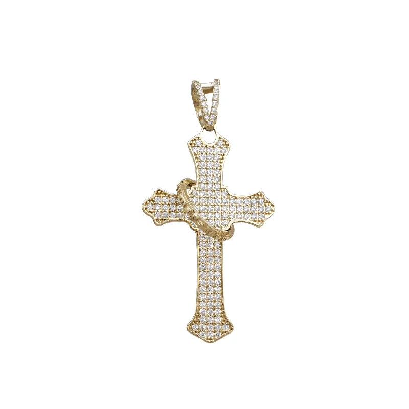 Ring With Iced Out Cross Pendant (14K