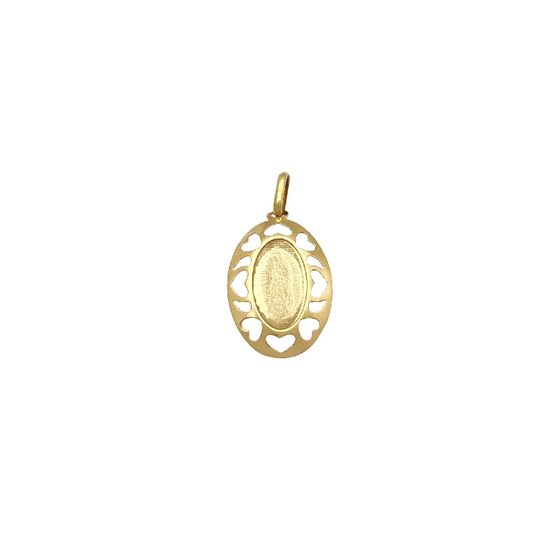 Silhouette Love Hearts Oval Virgin Mary Pendant (14K)