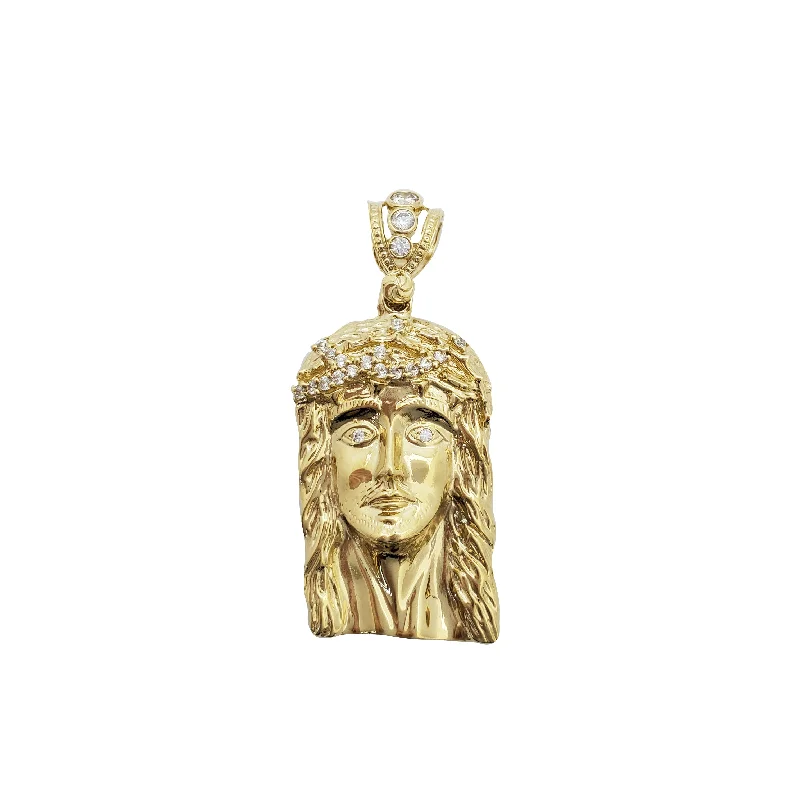 Solid Jesus Head Pendant (14K)