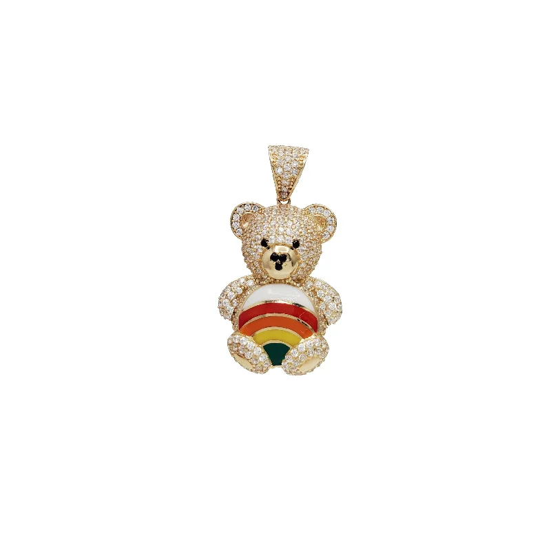 Stoneset Rainbow Teddy Bear Pendant (14K)