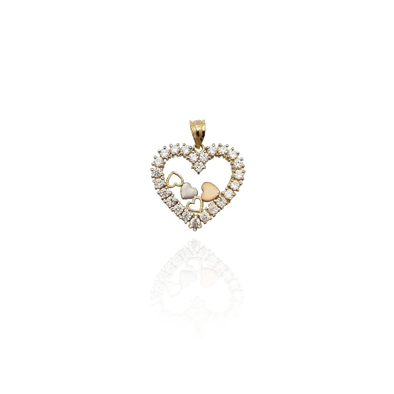 Stoneset Multi-Heart Pendant (14K)