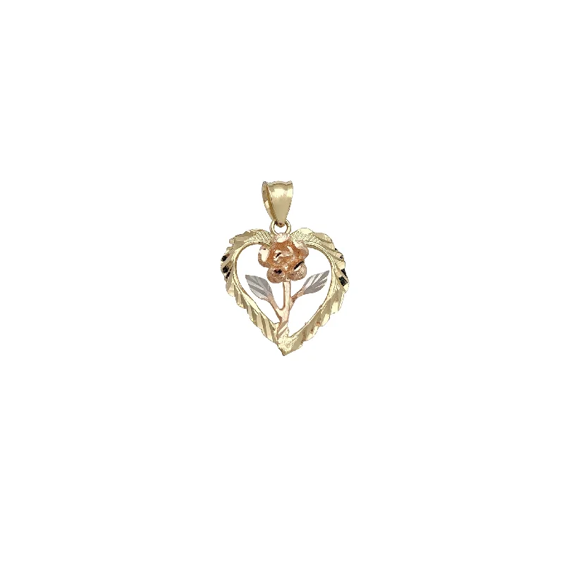 Tri-Color Rose Heart Pendant (14K)