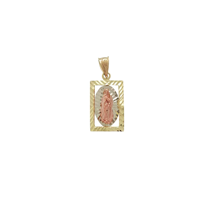 Tri-Tone Diamond-cut Rectangle Virgin Mary Pendant (14K)