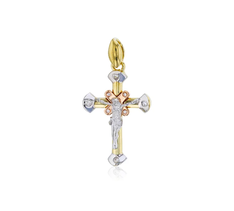 Tricolor CZ Cross Pendant (14K)