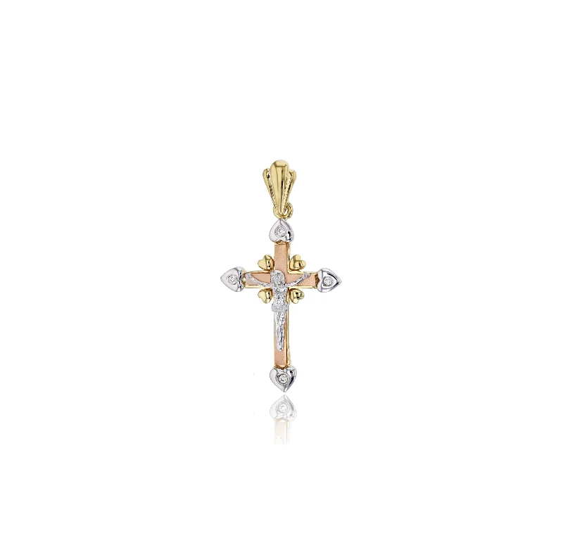 Tricolor Dainty Cross Pendant (14K)