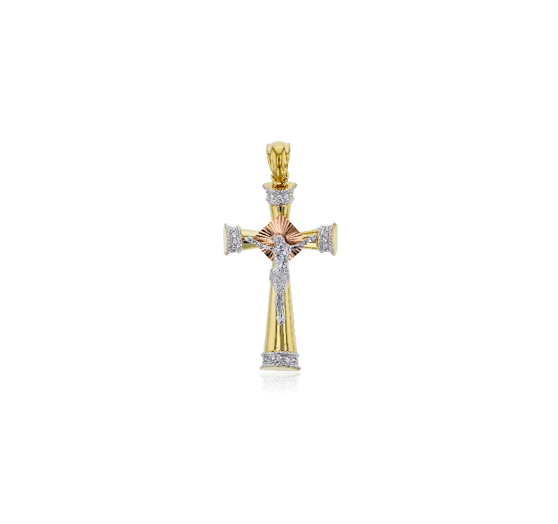 Tricolor Dainty Jesus Cross Pendant (14K)