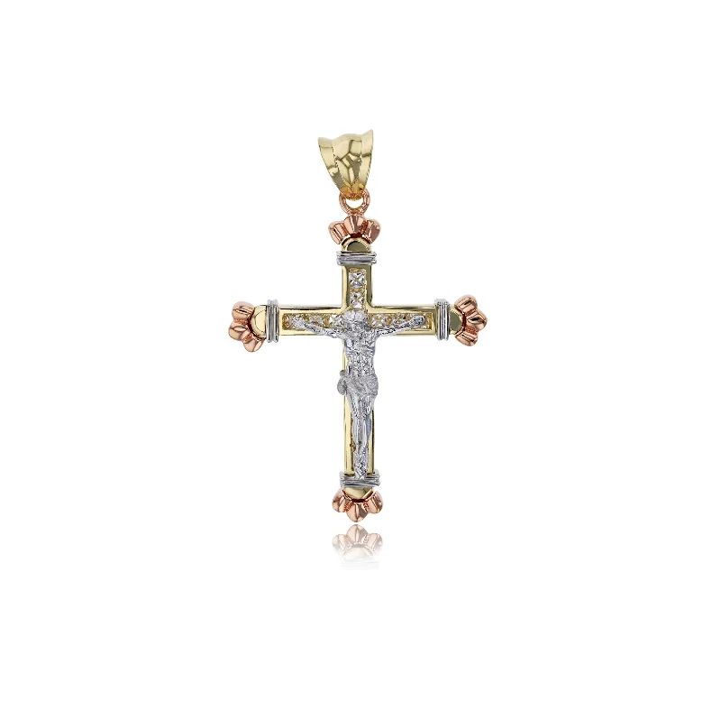 Tricolor Jesus Cross Pendant (14K)