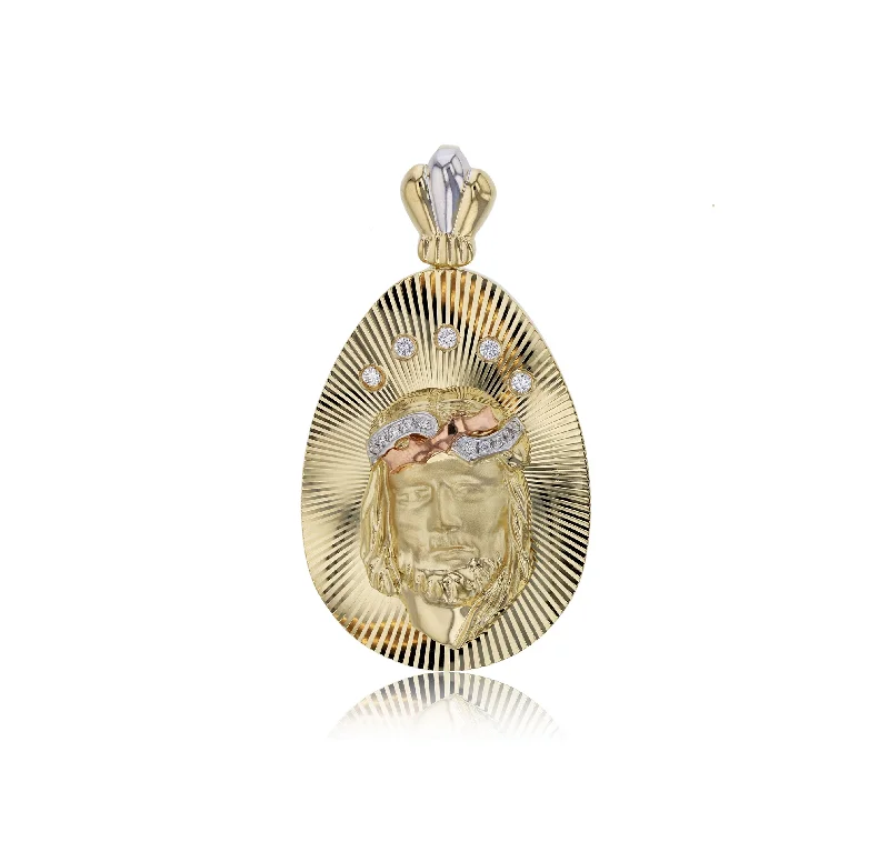 Tricolor Jesus Medallion Pendant (14K)